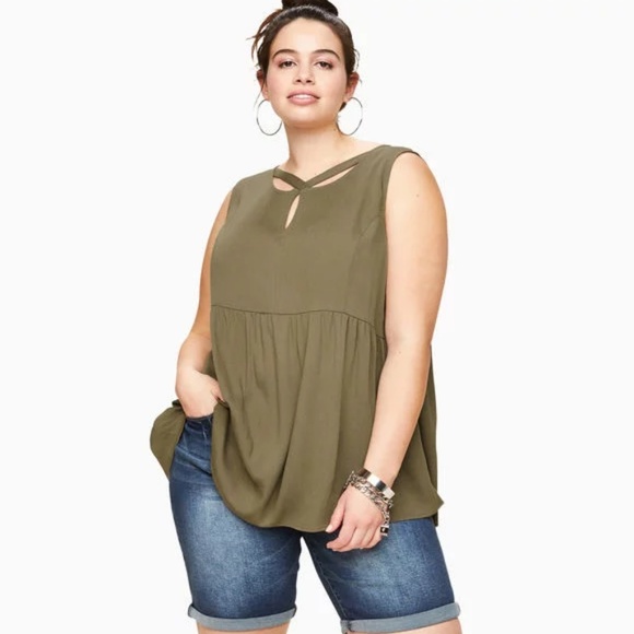 Loralette Tops - Loralette || Plus Criss cross Neck Babydoll Tank